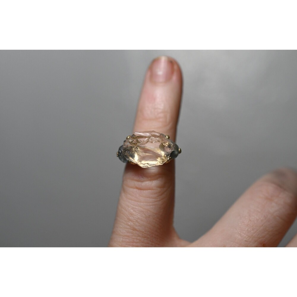 Raw Sapphire and Diamond Engagement Ring, Rough Diamond Ring, Natural Uncut Diam